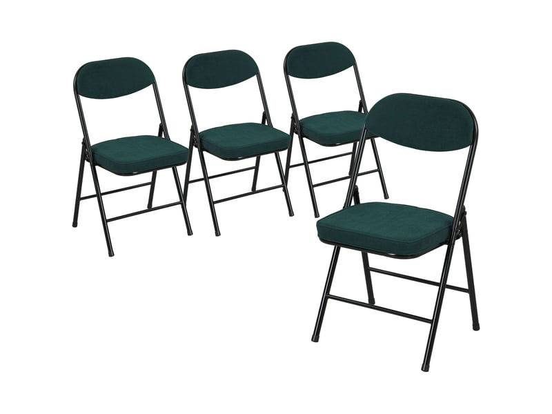  Lot de 4 chaises pliantes chaises de salle à manger portables avec assises et dossiers rembourrés en côtelé velours bleu  - Conforama B
