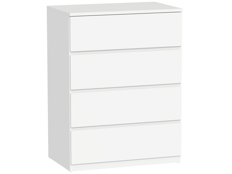  Commode à 4 tiroirs pour chambre à coucher, idéale pour le salon, la salle à manger et le couloir, blanche.  - Conforama A