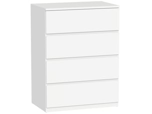 Commode à 4 tiroirs pour chambre à coucher, idéale pour le salon, la salle à manger et le couloir, blanche.