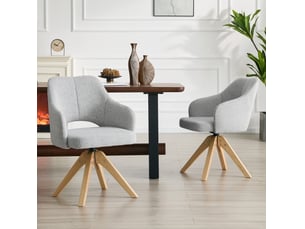 Chaise de salle à manger pivotante en tissu texturé avec dossier enveloppant et base en bois gris clair