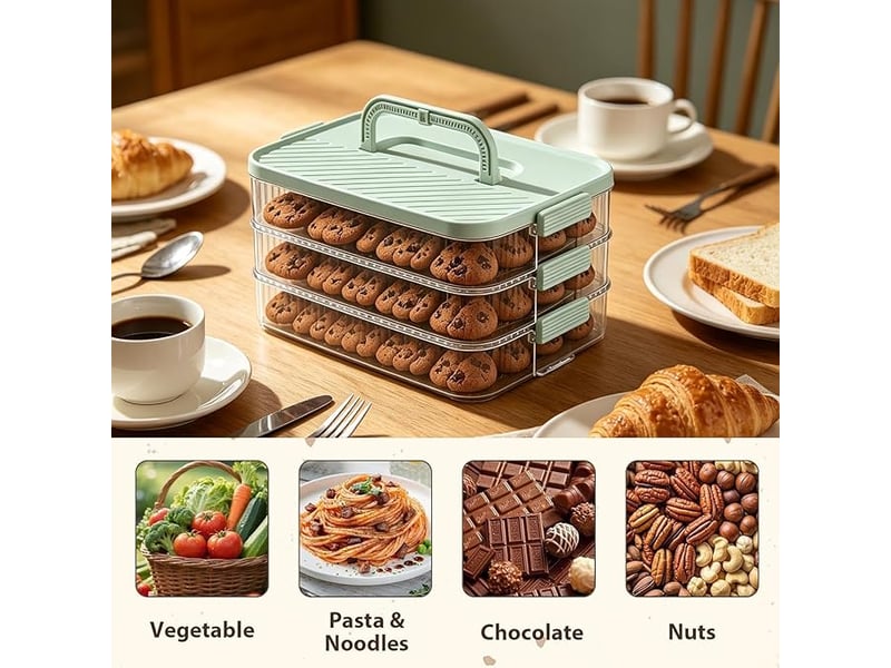  Conteneur de transport à desserts boîte alimentaire empilable avec poignée,récipient de conservation pour cookies pour maison  - Conforama D