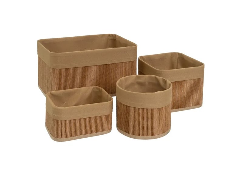 Lot de 4 paniers de rangement multiformes en bambou tressé et tissu marron,corbeilles multi-usages décoratives  - Conforama A