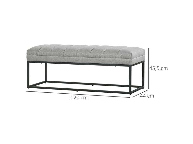  Banc rembourré tcqpz 120 x 44 x 45,5 cm aspect lin polyester gris clair  - Conforama C