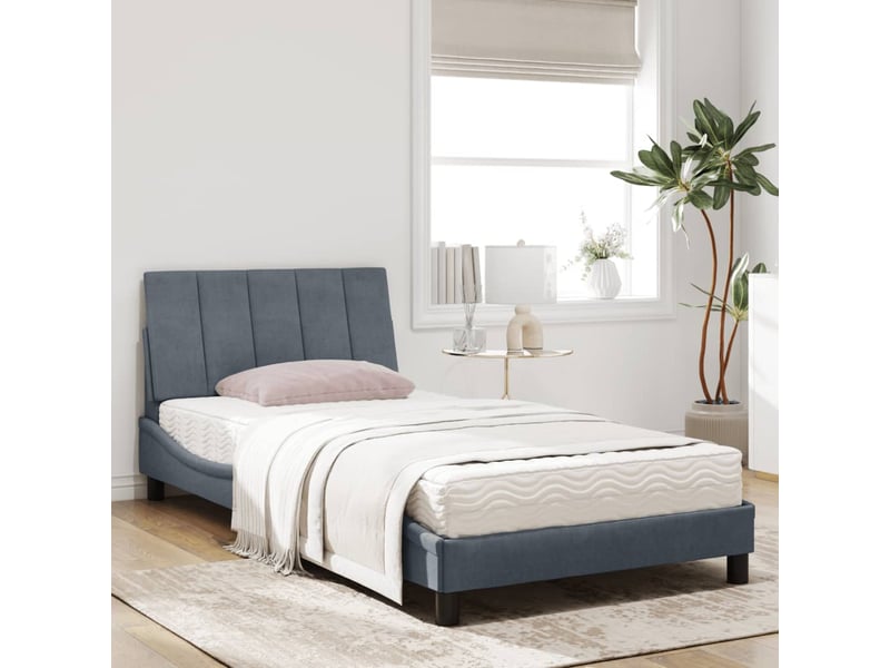  Lit avec matelas hanko gris foncé 100x200 cm velours  - Conforama C