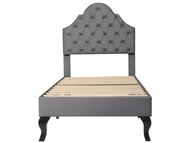  Lit rembourré 90 x 200 cm avec sommier à lattes et tête de lit réglable en hauteur, pour adultes et adolescents, support à lattes en bois, montage facile, velours, gris  - Conforama D