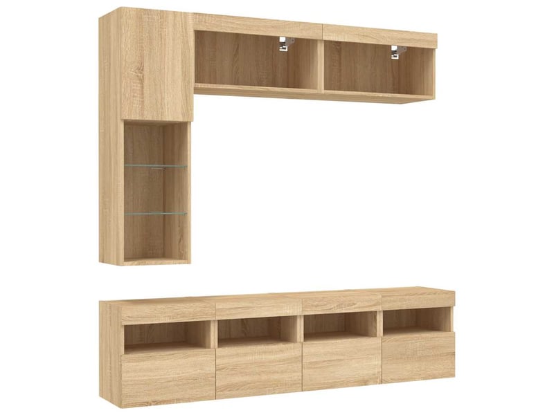 Ensemble de meubles tv muraux 7pcs et lumières led chêne sonoma - Conforama C