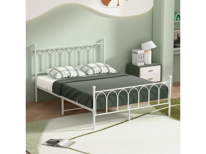  Lit simple 140 × 200 cm 1 place avec rangement sous le lit et structure anti-bruit, sans matelas, en métal, blanc  - Conforama C