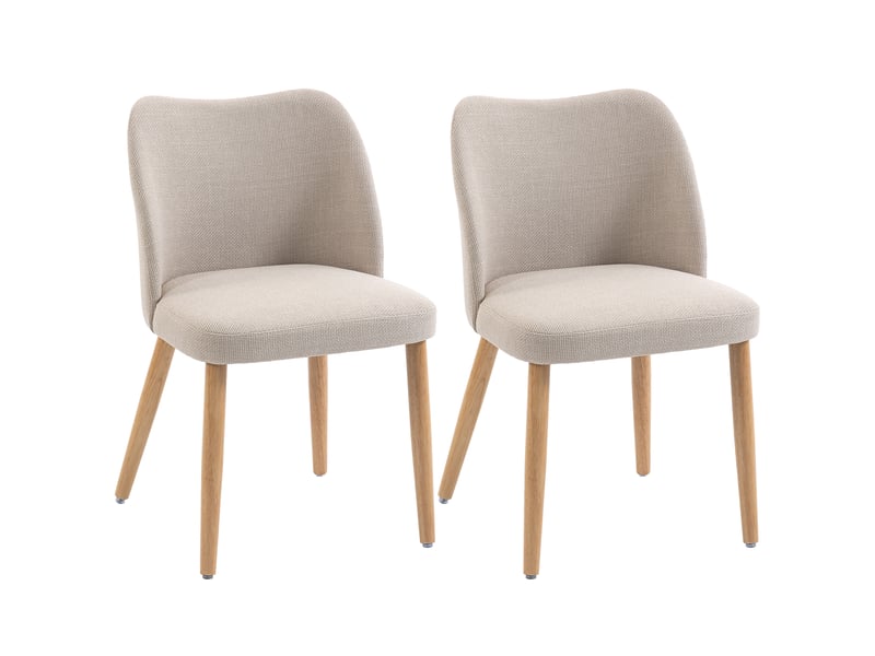 Lot de 2 chaises salle à manger effet lin et hévéa dossier courbé crème  - Conforama A