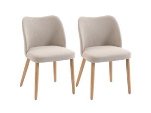 Lot de 2 chaises salle à manger effet lin et hévéa dossier courbé crème