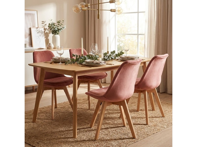  Lot de 4 chaises capitonnées en velours avec pieds en bois layla - rose  - Conforama B