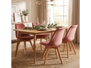Lot de 4 chaises capitonnées en velours avec pieds en bois layla - rose