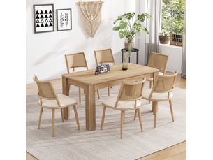 Lot de 6 chaises 50x48x80 cm, beige, dossier en rotin, chaises de salle à manger avec assise en pu