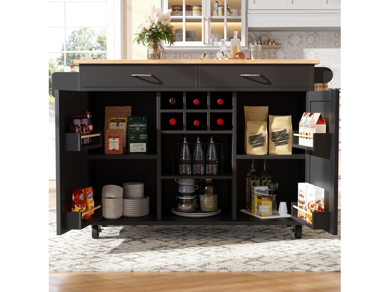  Desserte de cuisine 102 x 45 x 92 cm noire en mdf et métal, roulettes verrouillables, rangement modulable  - Conforama B
