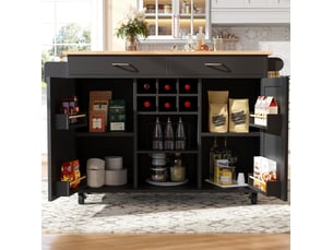 Desserte de cuisine 102 x 45 x 92 cm noire en mdf et métal, roulettes verrouillables, rangement modulable