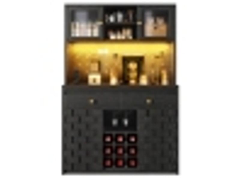  Meuble haut multifonction, coloris noir, 120 × 40 × 178 cm, mdf et acrylique, façades acryliques, étagères réglables  - Conforama A