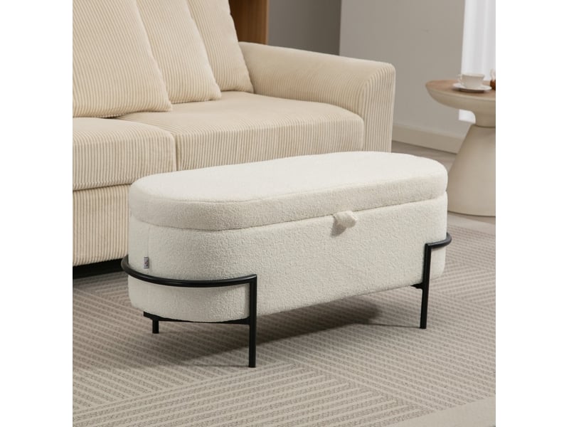  Banc de rangement 114,5 x 40 x 48 cm blanc crème, polyester aspect polaire, coffre de 69 l avec couvercle  - Conforama B
