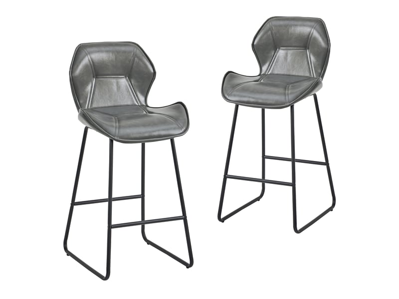  Lot de 2 tabourets de bar,48,5x47x91,5 cm,avec dossier,similicuir,gris  - Conforama A