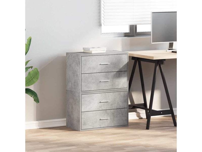  Lot de 2 armoire à tiroirs, commode avec 4 tiroirs gris béton bois d'ingénierie  - Conforama C
