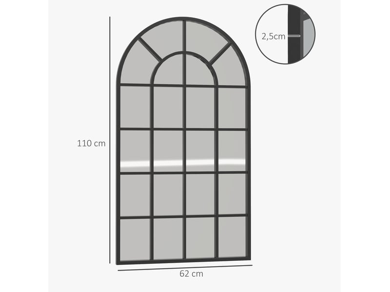  Miroir mural noir 65 x 110 cm en verre et cadre aluminium, arche élégante pour illuminer votre intérieur  - Conforama C