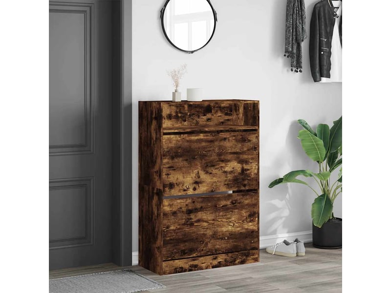  Meuble à chaussure | armoire à chaussures 2 tiroirs rabattables chêne fumé shl5170  - Conforama C