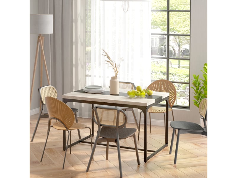 Table de salle à manger pour 6 personnes, style industriel en métal noir et bois, dim. 120l x 89l x 75,5h cm - Conforama D