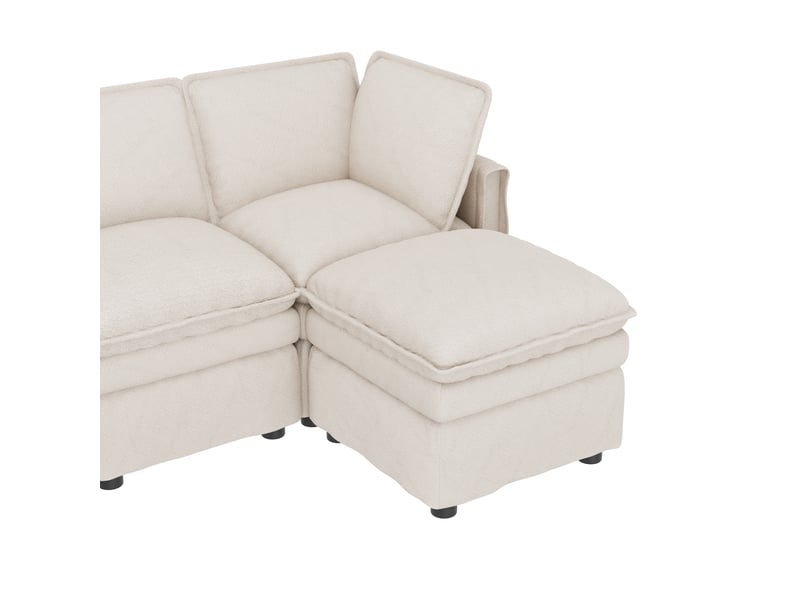  Canapé modulable xxl beige avec fonction lit, forme ul, pouf mobile, double rembourrage, design passepoilé en chenille  - Conforama D