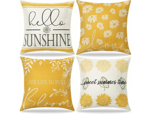Lot de 4 housses de coussin canapé taie d'oreiller jaune marguerite tournesol housses de coussin en lin décoration pour salon lit jardin intérieur ex, 45 x 45 cm