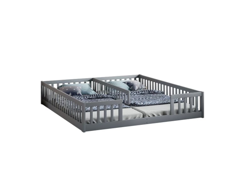  Lit enfant 90x200cm,lit double en pin avec grille et barrière de sécurité,gris lit enfant blanc - Conforama A