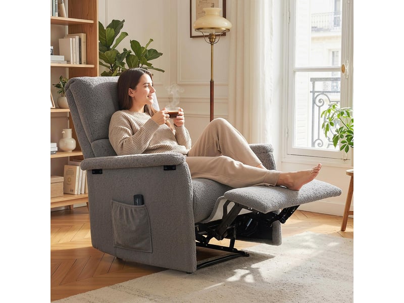  Fauteuil de massage inclinable en tissu teddy gris 69x84x99 cm  - Conforama B