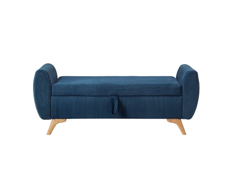  Banc de rangement pliable 145 x 51 x 57 cm en velours côtelé bleu avec pieds en bois  - Conforama A