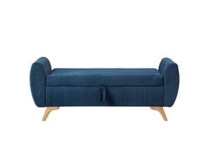 Banc de rangement pliable 145 x 51 x 57 cm en velours côtelé bleu avec pieds en bois