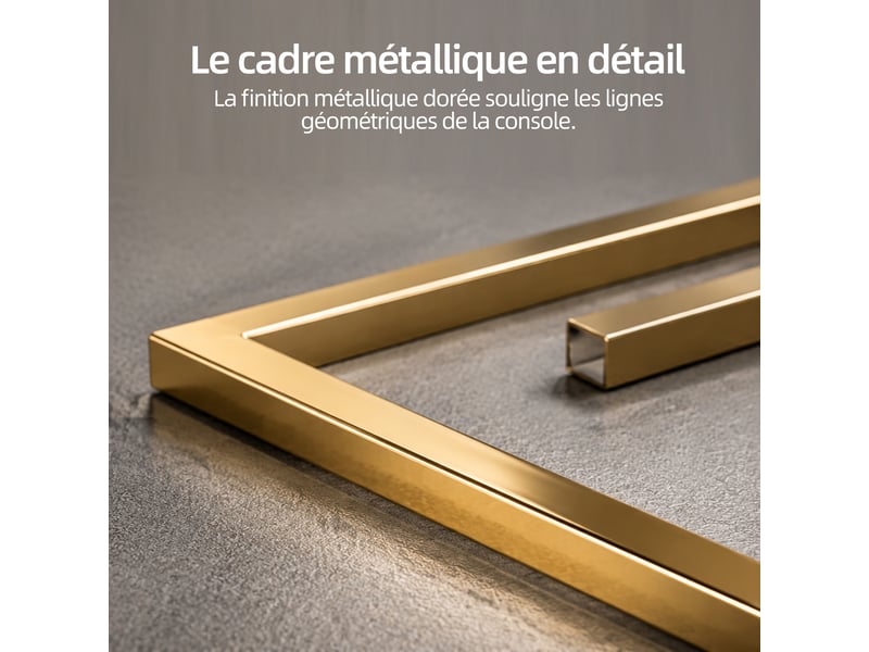  Table basse 120 × 60 × 40 cm avec plateau en verre noir et structure métallique dorée, design géométrique moderne pour salon et espace détente  - Conforama R