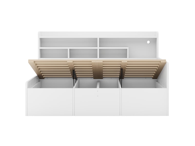 Canapé-lit avec rangement 90 x 200 cm – avec étagères – avec compartiments de rangement – avec éclairage led – blanc (matelas non inclus) - Conforama R