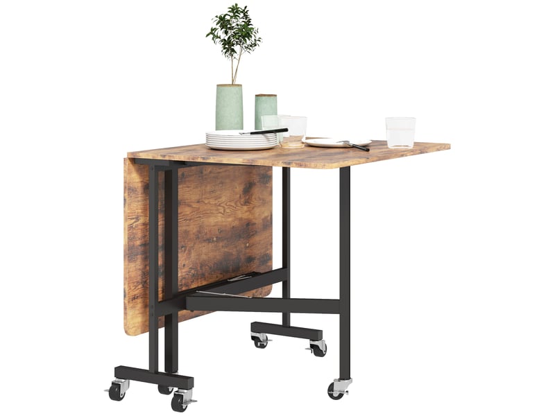  Table pliante cuisine table à manger pliable avec 2 abattants 6 roues pour 4-6 personnes 120 x 80 x 73 cm, brun rustique  - Conforama B