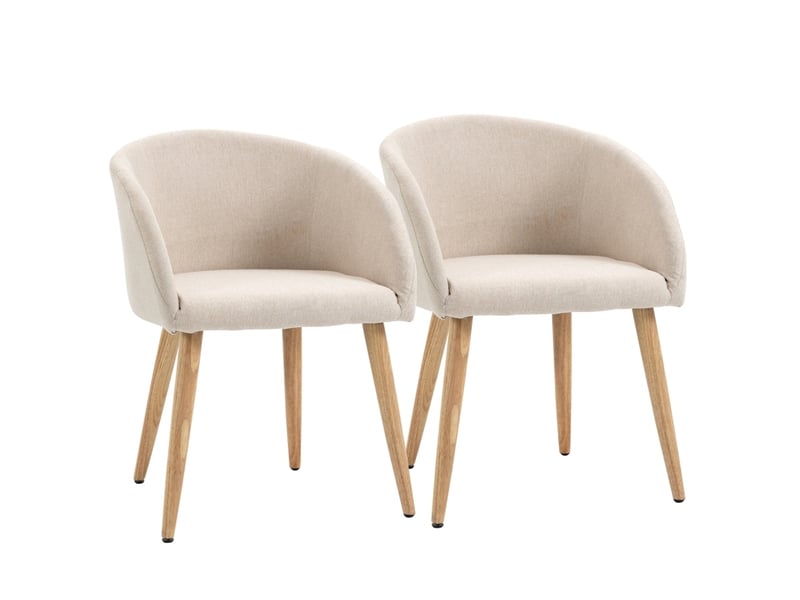  Chaise de salle à manger lot de 2 rembourrées avec pieds réglables, structure en métal, tissu aspect lin beige  - Conforama A