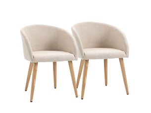 Chaise de salle à manger lot de 2 rembourrées avec pieds réglables, structure en métal, tissu aspect lin beige