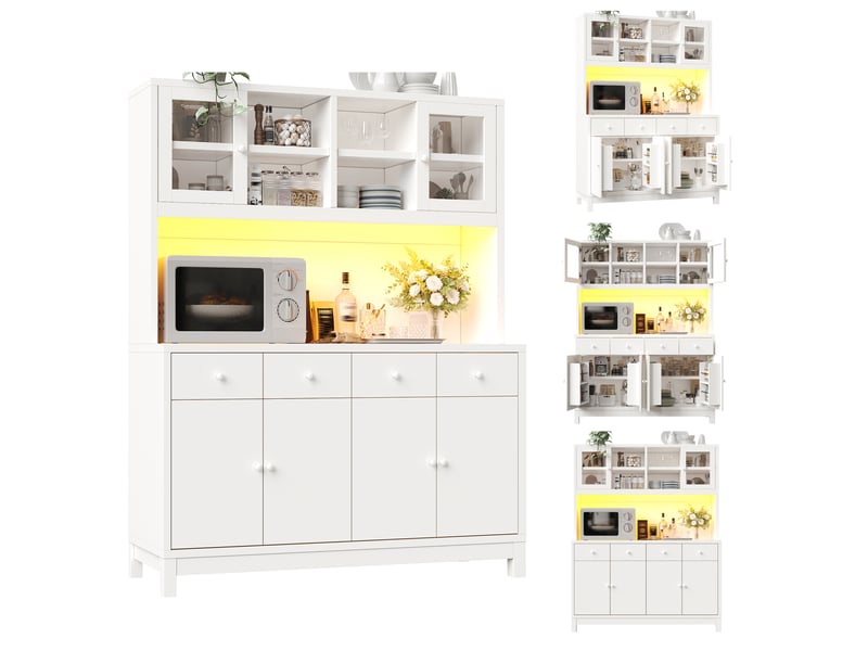  Vaisselier buffet haut de cuisine avec portes en verre 4 tiroirs mdf blanc 140 cm  - Conforama A