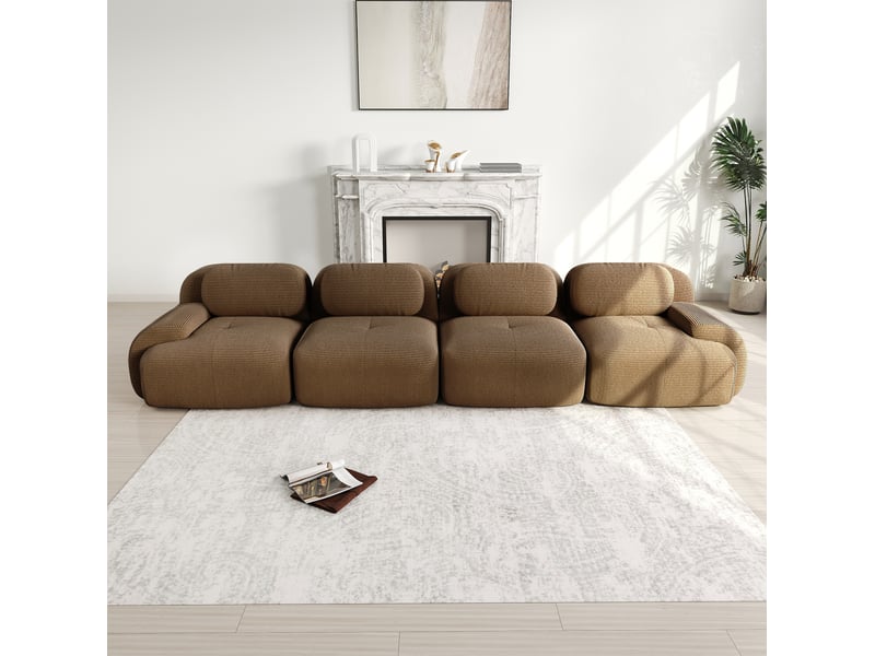 Canapé d'angle modulable 4 places sans montage avec assise 32d et dossier ergonomique, en velours côtelé marron  - Conforama B