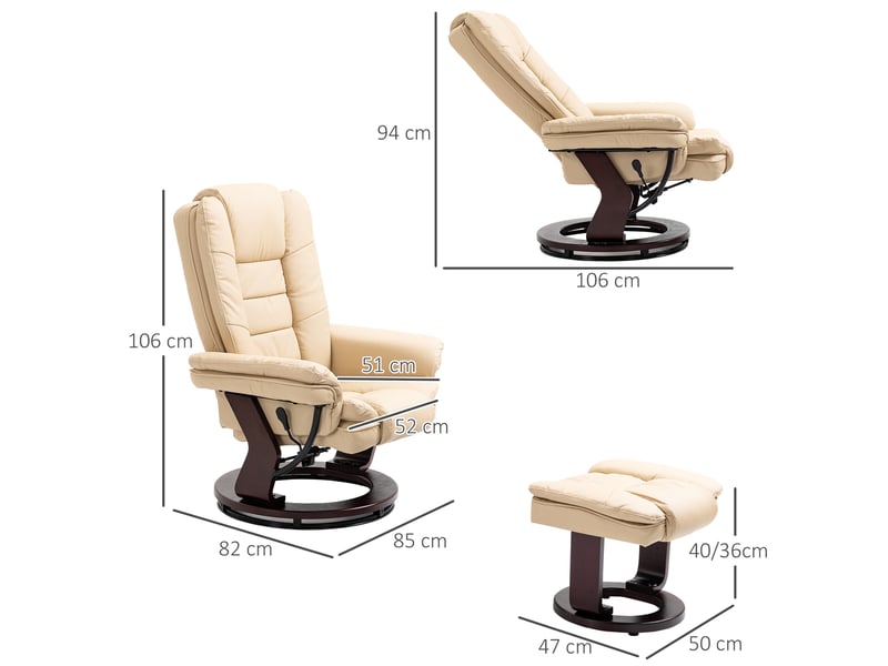  Fauteuil de relaxation, fauteuil pivotant, fauteuil inclinable, 85x82x106cm, beige  - Conforama E