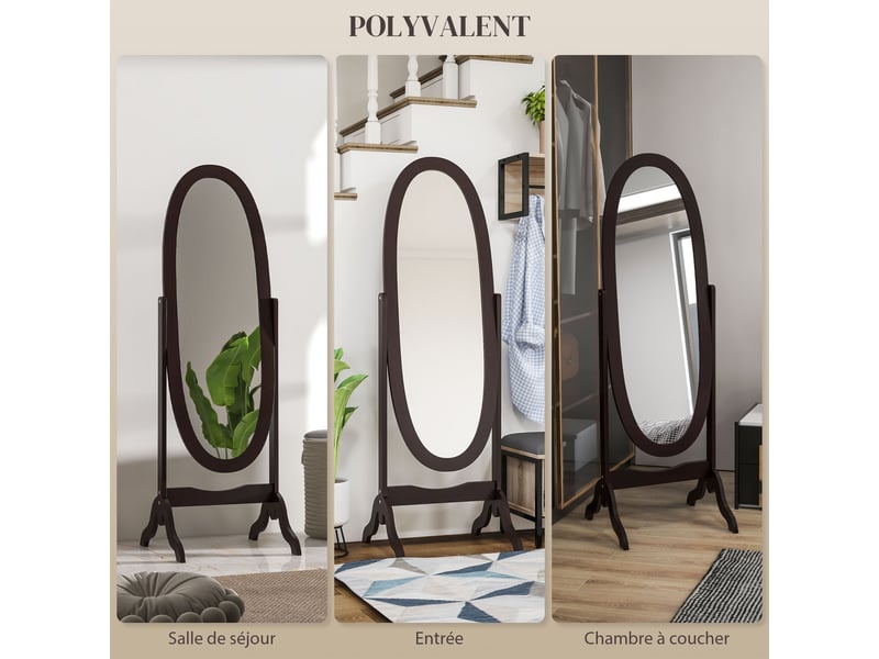  Miroir à pied ovale style shabby chic inclinaison réglable mdf café 48 x 46 x 147 cm  - Conforama E