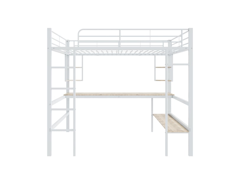  Lit mezzanine 140x200 cm bureau intégré grand rangement livres sécurité structure métal blanc sans matelas  - Conforama A