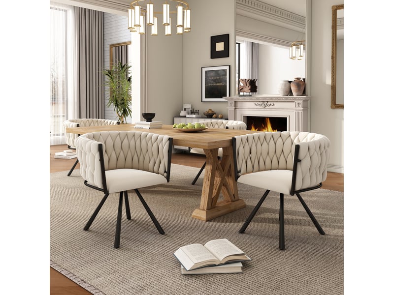  Lot de 4 chaises de salle à manger pivotantes en velours beige  - Conforama B