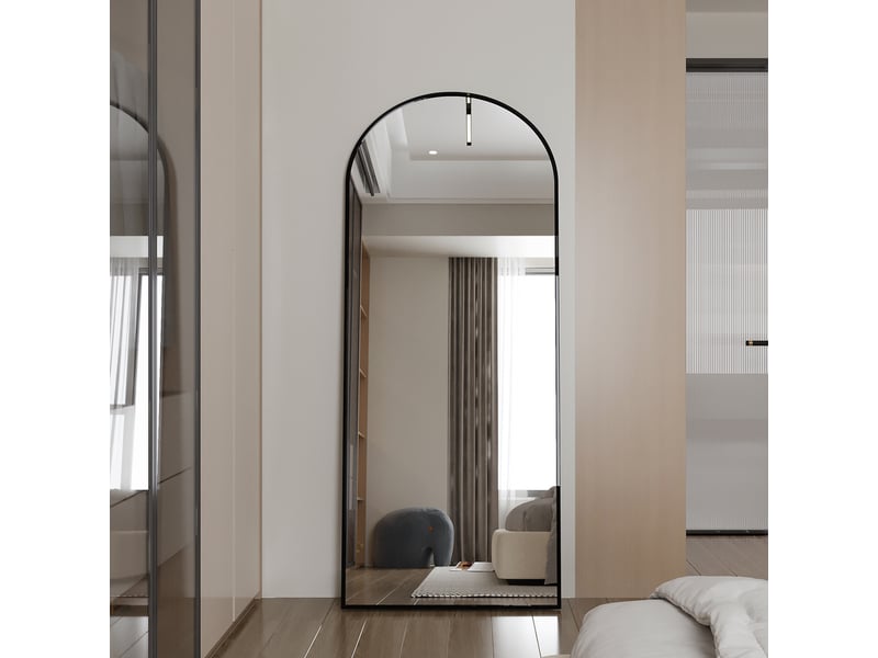  Grand miroir muralpied arche noir 180x80cm - cadre aluminium trempé - design élégant &amp; moderne  - Conforama C