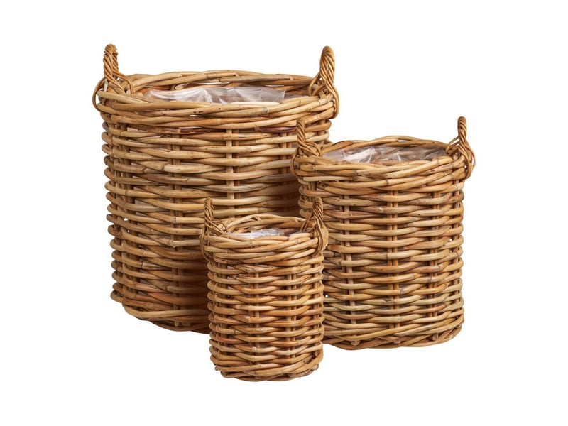  Lot de 3 paniers décoratifs en rotin naturel tressé avec anses - prunelle PRUNELLE - Conforama D