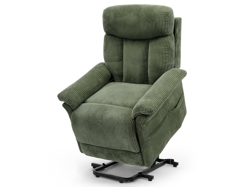  Fauteuil relax en velours côtelé avec releveur électrique, télécommande, poche latérale, réglable 90 à 160°, vert  - Conforama A