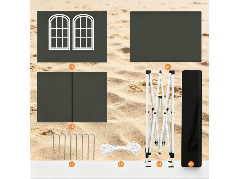 Tonnelle pliante de jardin 2 x 2 m grise avec 4 parois amovibles, protection uv 50+ et housse de rangement - Conforama D