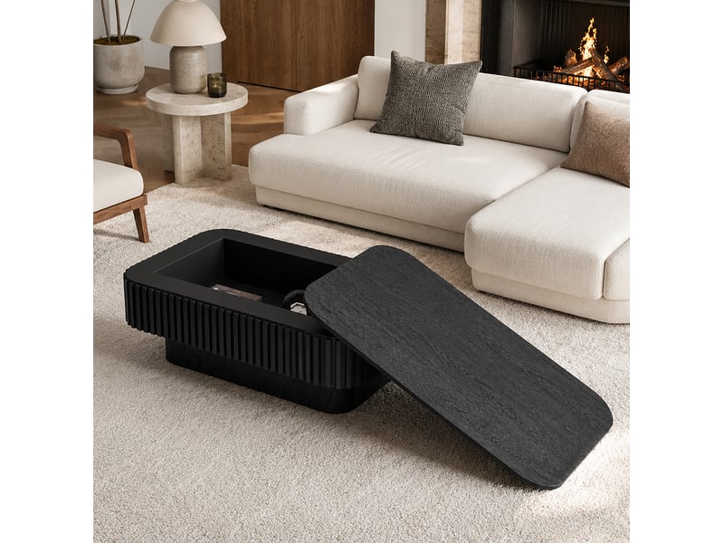  Table basse rectangulaire à rangement caché 98x60x35 cm mdf noir  - Conforama B