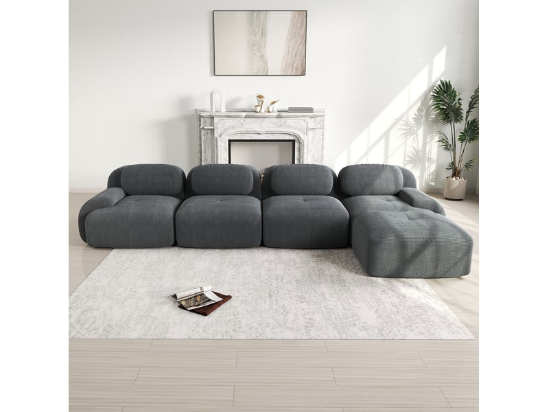 Canapé d'angle modenvie modulaire 4 places 388 x 178 cm velours côtelé gris - Conforama D