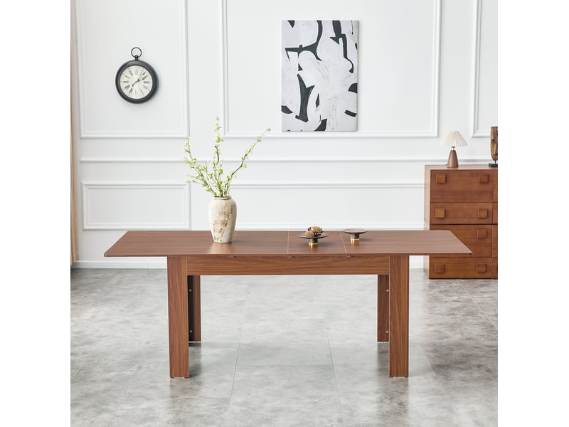  Table de salle à manger extensible à 2 rallonges, finition noyer, plateau mdf résistant stable, 220 × 88,5 × 77 cm  - Conforama D