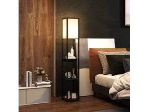 Lampadaire étagère avec usb-a et usb-c, douille e27, noir et blanc homvra